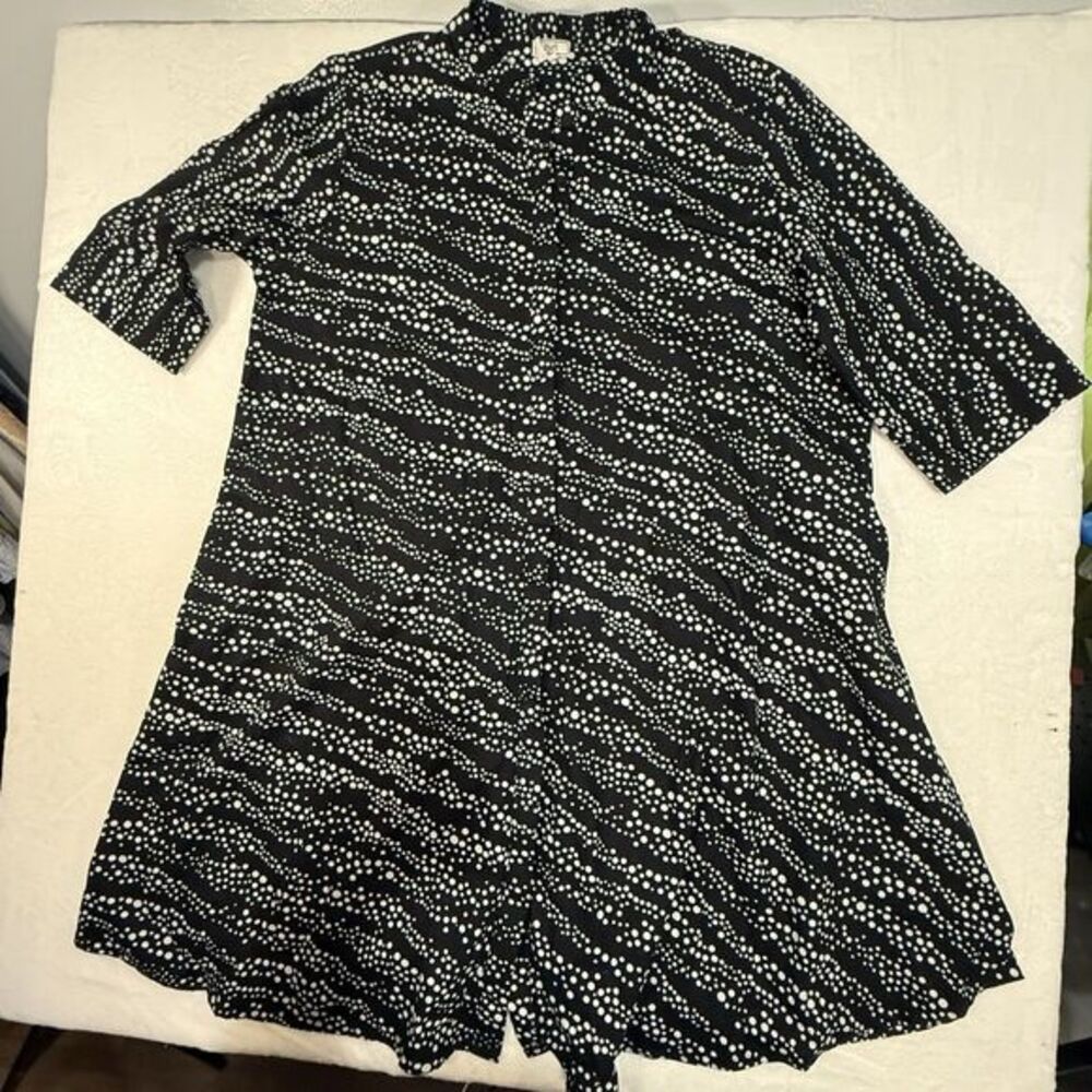 Zuri Kenya Pop! Classic Dress (Black W/ White Dots) Button Front Womens 2X Long